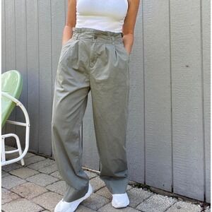 Everlane Organic Cotton Paperbag High Rise Wide Leg Pants Olive Green Small